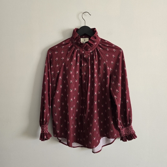 Tuckernuck Women's Mulberry Half Drop Schuyler Long Sleeve Blouse Size Medium - Picture 2 of 7